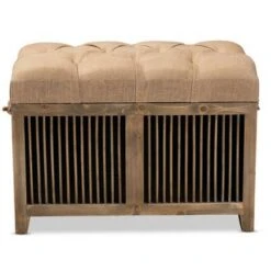 2pc Clement Fabric Upholstered Wood Spindle Storage Ottoman Trunk Set Beige/Brown - Baxton Studio -Ottomans Official Shop unnamed file 9269