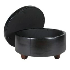Winston Large Round Button Top Storage Ottoman Faux Leather Black - HomePop -Ottomans Official Shop unnamed file 9286