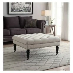 Isabelle Square Tufted Ottoman - Linon Natural