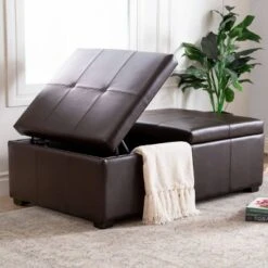 Joshua Bonded Leather Double Flip-Storage Ottoman Brown - Abbyson Living -Ottomans Official Shop unnamed file 9440