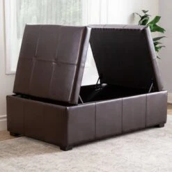 Joshua Bonded Leather Double Flip-Storage Ottoman Brown - Abbyson Living -Ottomans Official Shop unnamed file 9441