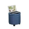 Round Accent Storage Ottoman Blue Faux Linen - Breighton Home 1 Round Accent Storage Ottoman Blue Faux Linen - Breighton Home -Ottomans Official Shop unnamed file 9450