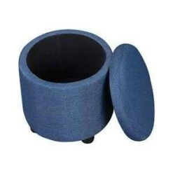 Round Accent Storage Ottoman Blue Faux Linen - Breighton Home -Ottomans Official Shop unnamed file 9452