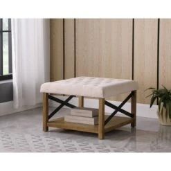 Tufted Ottoman with Wooden Storage - HomePop Cream -Ottomans Official Shop unnamed file 9533
