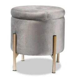 Malina Velvet Metal Storage Ottoman - Baxton Studio Gray/gold -Ottomans Official Shop unnamed file 9604