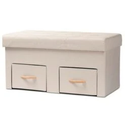 Gerwin Wood 2 Drawer Storage Ottoman - Baxton Studio Beige/oak Brown -Ottomans Official Shop unnamed file 9626