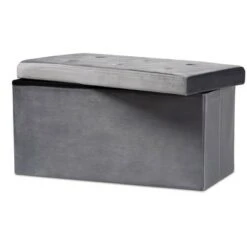 Castel Velvet Fabric Upholstered Wood Storage Ottoman - Baxton Studio Navy Blue