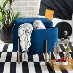 Aleron Velvet Metal Storage Ottoman - Baxton Studio Blue/gold -Ottomans Official Shop unnamed file 9674