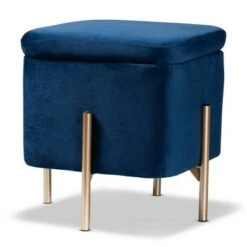 Aleron Velvet Metal Storage Ottoman - Baxton Studio Blue/gold -Ottomans Official Shop unnamed file 9676