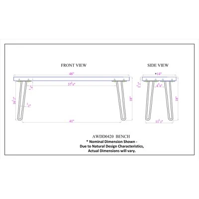 Alaterre Furniture Hairpin Natural Brown Live Edge Wood with Metal Bench 9 Alaterre Furniture Hairpin Natural Brown Live Edge Wood with Metal Bench – Image 7