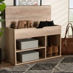 Ramsay Wood Shoe Storage Ottoman Dark Brown/Oak Brown - Baxton Studio -Ottomans Official Shop unnamed file 9740