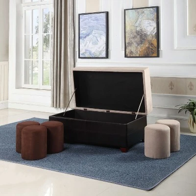 Shades Storage Ottoman with 5 Ottomans Brown - Ore International 4 Shades Storage Ottoman with 5 Ottomans Brown - Ore International – Image 2