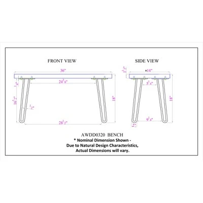 Alaterre Furniture Hairpin Natural Brown Live Edge Wood with Metal Bench 11 Alaterre Furniture Hairpin Natural Brown Live Edge Wood with Metal Bench – Image 9