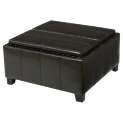 Mansfield Faux Leather Tray Top Storage Ottoman - Christopher Knight Home Gray -Ottomans Official Shop unnamed file 9754