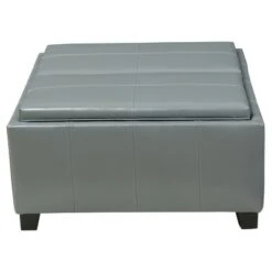 Mansfield Faux Leather Tray Top Storage Ottoman - Christopher Knight Home Gray -Ottomans Official Shop unnamed file 9755