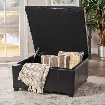 Forrester Bonded Leather Square Storage Ottoman Espresso - Christopher Knight Home 4 Forrester Bonded Leather Square Storage Ottoman Espresso - Christopher Knight Home – Image 2