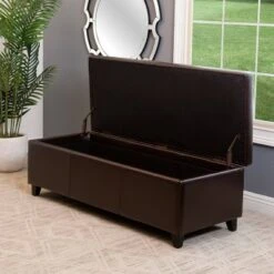Carter Bonded Leather Storage Ottoman Brown - Abbyson Living