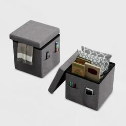 Yorkshire Home Foldable Storage Cube Ottoman with Pockets - Lavish Home Gray -Ottomans Official Shop unnamed file 9863