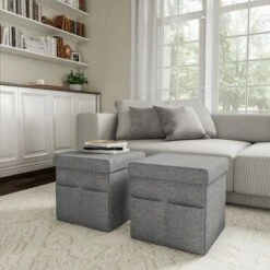 Yorkshire Home Foldable Storage Cube Ottoman with Pockets - Lavish Home Gray -Ottomans Official Shop unnamed file 9864
