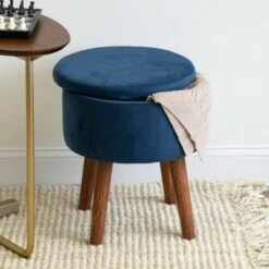 Sloan Round Velour Storage Ottoman Blue - Humble Crew -Ottomans Official Shop unnamed file 9872