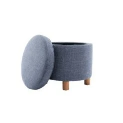 Round Storage Ottoman with Lift Off Lid - WOVENBYRD Dark Brown Faux Leather -Ottomans Official Shop unnamed file 9905