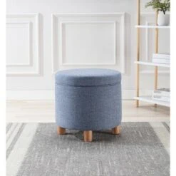 Round Storage Ottoman with Lift Off Lid - WOVENBYRD Dark Brown Faux Leather -Ottomans Official Shop unnamed file 9907