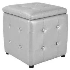 Pouf Contemporary Square Storage Ottoman - LumiSource Velvet White -Ottomans Official Shop unnamed file 9932