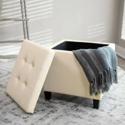 Square Button Tufted Storage Ottoman with Lift Off Lid - WOVENBYRD Pink Velvet -Ottomans Official Shop unnamed file 9972