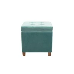 Square Button Tufted Storage Ottoman with Lift Off Lid - WOVENBYRD Pink Velvet -Ottomans Official Shop unnamed file 9982